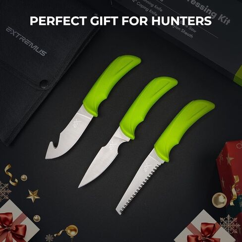 مجموعة سكاكين الصيد إكستريموس هارفيست إيدج - طقم خلع الملابس الميداني 4/8 قطعة مع سكين سلخ خطاف الأمعاء، وسكين التغطية ومنشار العظام للعبة الغزلان إلك الكبيرة، وهدايا الصيد للرجال in Kuwait