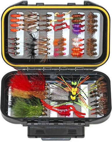 70pcs Fly Fishing Flies Assortment Kit, Dry/Wet/Streamers/Nymphs Fly Fishing Lures, Fly Assortment Trout Bass Fishing with Fly Box in Saudi Arabia