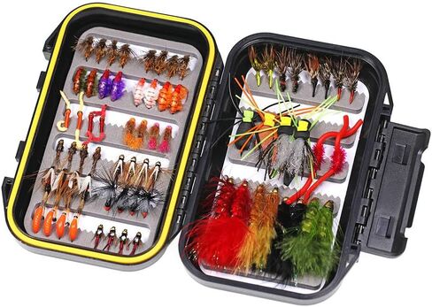 70pcs Fly Fishing Flies Assortment Kit, Dry/Wet/Streamers/Nymphs Fly Fishing Lures, Fly Assortment Trout Bass Fishing with Fly Box in Saudi Arabia