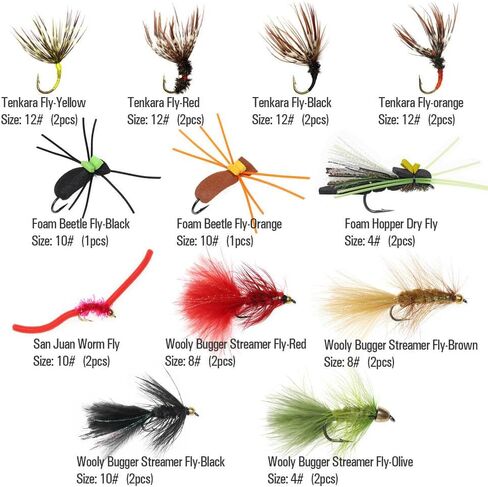 70pcs Fly Fishing Flies Assortment Kit, Dry/Wet/Streamers/Nymphs Fly Fishing Lures, Fly Assortment Trout Bass Fishing with Fly Box in Saudi Arabia