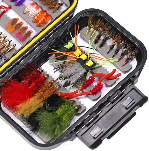 70pcs Fly Fishing Flies Assortment Kit, Dry/Wet/Streamers/Nymphs Fly Fishing Lures, Fly Assortment Trout Bass Fishing with Fly Box in Saudi Arabia