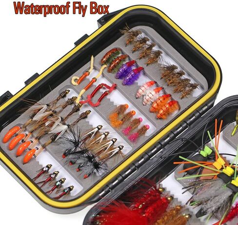 70pcs Fly Fishing Flies Assortment Kit, Dry/Wet/Streamers/Nymphs Fly Fishing Lures, Fly Assortment Trout Bass Fishing with Fly Box in Saudi Arabia