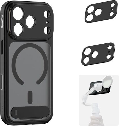 طقم حافظة هاتف SMALLRIG FilMov لهاتف iPhone 17 Pro، حافظة هاتف مغناطيسية مع مسند قابل للتعديل، لوحة خلفية للعدسة، دعم MagSafe، لمثبت الهاتف Gimbal، لـ DJI، لـ Insta360، أسود-5549 in Saudi Arabia