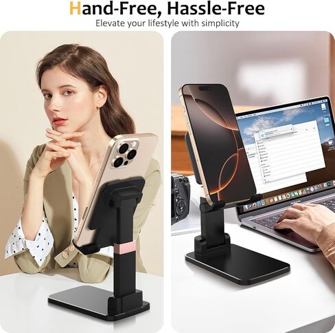 Phone Stand for Desk,Fully Adjustable Foldable Phone Holder,Metal Base with Anti-Slip Pad,Thick Case,Compatible with iPhone 17 Pro Max/Air/17 Pro/17/16/16e,15,All Phones,Portable Office Accessories in Saudi Arabia