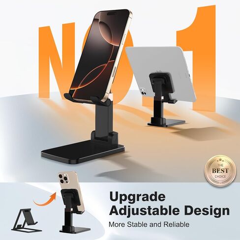 Phone Stand for Desk,Fully Adjustable Foldable Phone Holder,Metal Base with Anti-Slip Pad,Thick Case,Compatible with iPhone 17 Pro Max/Air/17 Pro/17/16/16e,15,All Phones,Portable Office Accessories in Saudi Arabia