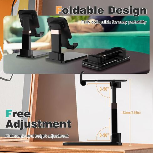 Phone Stand for Desk,Fully Adjustable Foldable Phone Holder,Metal Base with Anti-Slip Pad,Thick Case,Compatible with iPhone 17 Pro Max/Air/17 Pro/17/16/16e,15,All Phones,Portable Office Accessories in Saudi Arabia