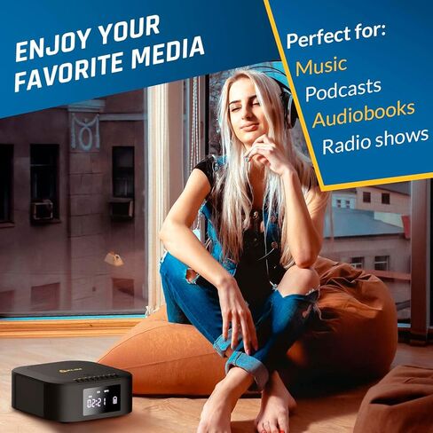 KLIM Boombox E1 – Portable CD Player with Subwoofer – Extra Bass, Bluetooth, FM Radio, USB, AUX, MP3 – Rechargeable Battery, Wired & Wireless Modes, Remote Control – Black/Gold in Saudi Arabia