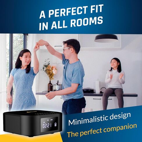 KLIM Boombox E1 – Portable CD Player with Subwoofer – Extra Bass, Bluetooth, FM Radio, USB, AUX, MP3 – Rechargeable Battery, Wired & Wireless Modes, Remote Control – Black/Gold in Saudi Arabia