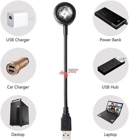 مصباح بروجيكتور RGB Sunset مع تأثير السديم - إضاءة محيطة تعمل بمنفذ USB لديكور غرفة النوم وتحسين الحالة المزاجية in Saudi Arabia