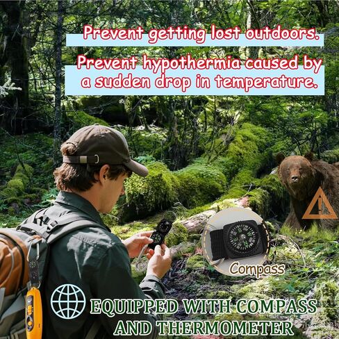 Rechargeable Bear Horn to Scare Bears, 125dB Electronic Air Horn with LED Flashlight & Compass & Thermometer, Electronic Whistle Bear Bells for Safety Hiking Camping Emergency Self Defense in Kuwait