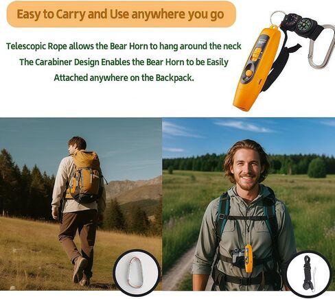 Rechargeable Bear Horn to Scare Bears, 125dB Electronic Air Horn with LED Flashlight & Compass & Thermometer, Electronic Whistle Bear Bells for Safety Hiking Camping Emergency Self Defense in Kuwait