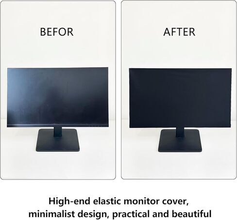 DEEP DEER Universal Monitor Dust Cover - Elastic Waterproof Fabric, Fits 19 21 22 23 27 Inch computer Screens, Dustproof, Water-Resistant, Pet Hair Protection, Elastic Cord , Sleek All-Black Design in Saudi Arabia