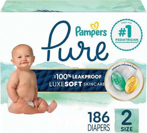 Pampers Pure Baby Diapers, Size 1 (8-14 lbs), 82, Up to 100% Leakproof, Premium Hypoallergenic Soft Diapers in Saudi Arabia