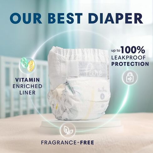 Pampers Pure Baby Diapers, Size 1 (8-14 lbs), 82, Up to 100% Leakproof, Premium Hypoallergenic Soft Diapers in Saudi Arabia