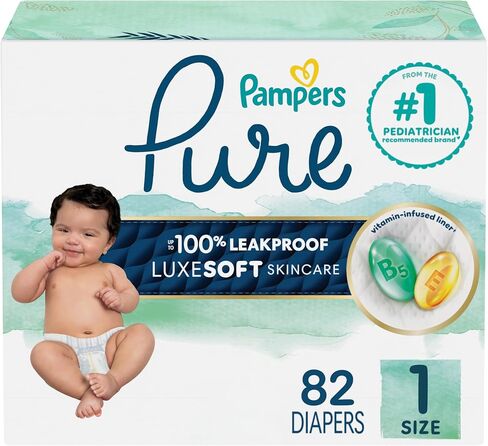 Pampers Pure Baby Diapers, Size 1 (8-14 lbs), 82, Up to 100% Leakproof, Premium Hypoallergenic Soft Diapers in Saudi Arabia