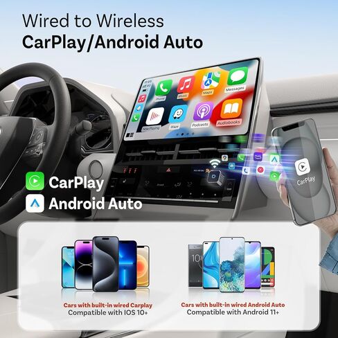 OTTOCAST Mini 3.0 (Pot) 2025 2 في 1 محول CarPlay/Android التلقائي، 5 جيجا هرتز WiFi، اتصال تلقائي لسيارات 2016+ in Kuwait