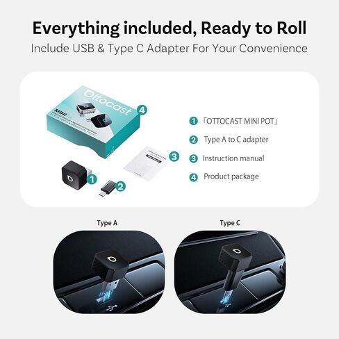OTTOCAST Mini 3.0 (Pot) 2025 2 في 1 محول CarPlay/Android التلقائي، 5 جيجا هرتز WiFi، اتصال تلقائي لسيارات 2016+ in Kuwait