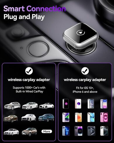محول CarPlay لاسلكي صغير مطور لهاتف iPhone - تحويل CarPlay السلكي إلى اتصال لاسلكي ومستقر، متوافق مع iOS 10+ ومركبات CarPlay السلكية OEM in Kuwait