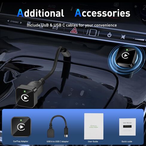 محول CarPlay اللاسلكي 2025 ترقية التصميم الصغير، توصيل وتشغيل USB/USB-C يحول CarPlay إلى لاسلكي - سهل الاستخدام، اتصال سريع ومستقر، تشغيل السيارة لأجهزة iPhone وAndroid in Saudi Arabia