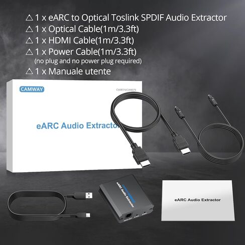 CAMWAY eARC/ARC Audio Extractor - eARC to Optical Converter, Supports 5.1 Dolby Digital, DTS,2.0 Channel, Extract HD Audio Signals from TV to Soundbar,Amplifier with Optical Cable, HDMI Cable in Saudi Arabia