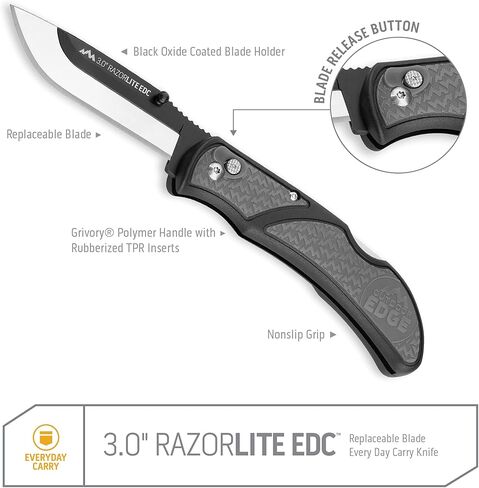سكين RazorLite EDC مقاس 3.0 بوصات من OUTDOOR EDGE - سكين قابل للطي EDC مع شفرات ومشبك قابلين للاستبدال - فتحة يد واحدة للحمل اليومي (برتقالي، 4 شفرات) in Kuwait