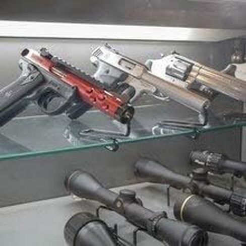 Gun Storage Solutions .22Cal & Larger Kikstand Handgun Display Stands - Free Standing or Glass Shelf Clipping Styles in Saudi Arabia