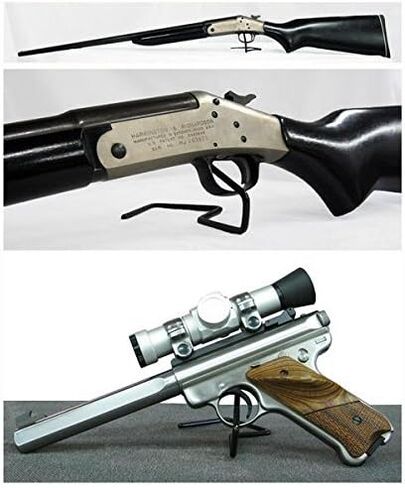 Gun Storage Solutions .22Cal & Larger Kikstand Handgun Display Stands - Free Standing or Glass Shelf Clipping Styles in Saudi Arabia