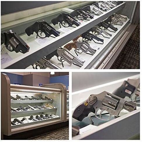 Gun Storage Solutions .22Cal & Larger Kikstand Handgun Display Stands - Free Standing or Glass Shelf Clipping Styles in Saudi Arabia