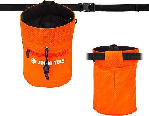 Chalk Bag for Rock Climbing Bouldering, Sealable Drawstring Closure, Capacious Zippered Pocket Athletic Chalk Bag with Waist Belt for Weightlifting, Gymnastics, Crossfit (Black/Orange) in Kuwait