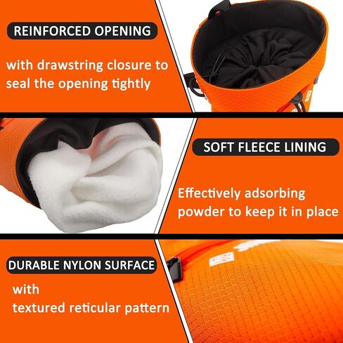 Chalk Bag for Rock Climbing Bouldering, Sealable Drawstring Closure, Capacious Zippered Pocket Athletic Chalk Bag with Waist Belt for Weightlifting, Gymnastics, Crossfit (Black/Orange) in Kuwait