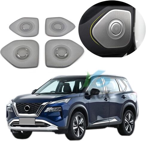 مناسب لنيسان X-trail X Trail Xtrail T33 2022 غطاء شبكي لتحويل مكبر الصوت صوت السيارة دائرة زخرفية شبكة معدنية مصبغة (فضي) in Kuwait