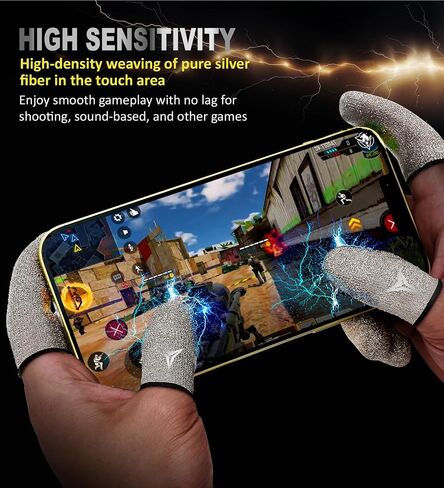 ترقية 2025: حجم أطول لخمسة أصابع، لا مزيد من الانزلاق، أكمام أصابع احترافية من ألياف الفضة النقية للألعاب المحمولة - أقصى حساسية للمس، مضادة للعرق، 6 عبوات (M) in Kuwait