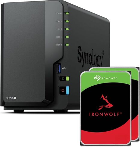 Synology DS225+ 2-Bay Diskstation NAS (Intel Celeron J4125 Quad-Core, 2 GB Non-ECC DDR4 SODIMM 1 x 2,5 GbE und 1 x 1 GbE RJ-45 LAN-Port) 24TB Bundle with 2X 12TB Seagate Ironwolf in Saudi Arabia