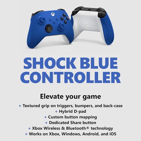 وحدة تحكم Xbox اللاسلكية - Shock Blue - Bluetooth - USB - Xbox Series X، S، One، PC، Android، iOS، Tablet - 19 زرًا - ضمان 90 يومًا in Kuwait