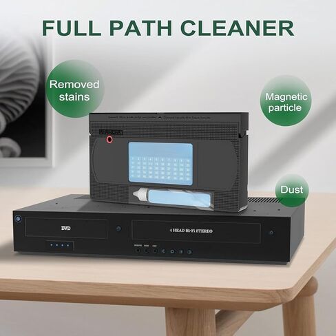 منظف ​​رأس VCR لمشغلات VCR VHS، شريط تنظيف رأس فيديو VHS، تكنولوجيا رطبة و50 مرة قابلة لإعادة الاستخدام، مجموعة تنظيف رأس الفيديو مع سائل التنظيف in Saudi Arabia