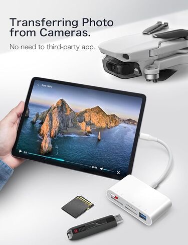 محول قارئ بطاقات الذاكرة 5 في 1 USB-C مع فتحات صور SD وMicroSD وMS وXD ومنفذ USB لأجهزة iPhone 15 وiPad وMacBook in Kuwait