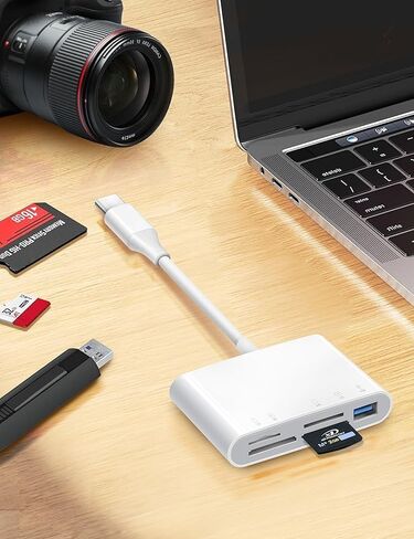 محول قارئ بطاقات الذاكرة 5 في 1 USB-C مع فتحات صور SD وMicroSD وMS وXD ومنفذ USB لأجهزة iPhone 15 وiPad وMacBook in Kuwait