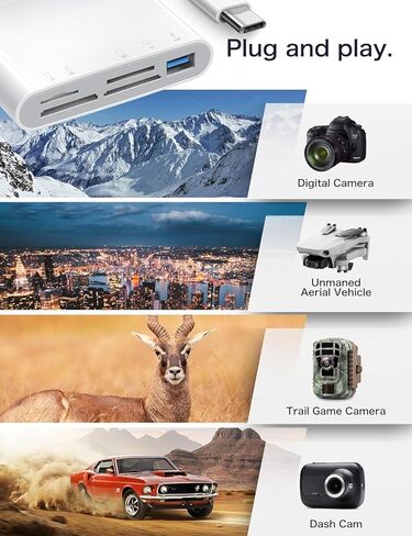 محول قارئ بطاقات الذاكرة 5 في 1 USB-C مع فتحات صور SD وMicroSD وMS وXD ومنفذ USB لأجهزة iPhone 15 وiPad وMacBook in Kuwait