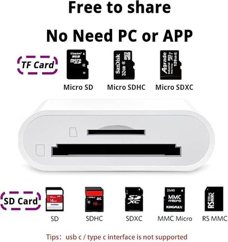 Apple MFi معتمد Lightning إلى قارئ بطاقة SD، محول بطاقة ذاكرة مزدوج الفتحة لأجهزة iPhone iPad وTF وSD يدعم فتحتين in Kuwait
