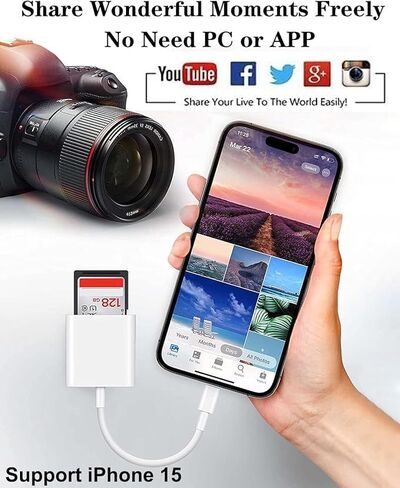 قارئ كاميرا Apple USB-C إلى SD لأجهزة iPhone 15 وMacBook Pro وiPad وiMac وSurface وأجهزة Galaxy، أبيض in Kuwait