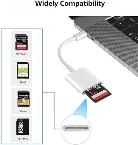 قارئ كاميرا Apple USB-C إلى SD لأجهزة iPhone 15 وMacBook Pro وiPad وiMac وSurface وأجهزة Galaxy، أبيض in Kuwait