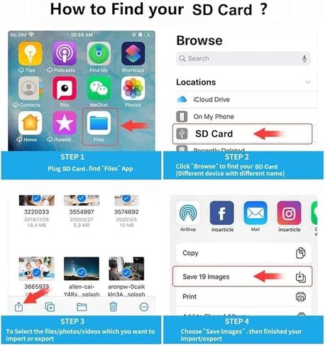 قارئ كاميرا Apple USB-C إلى SD لأجهزة iPhone 15 وMacBook Pro وiPad وiMac وSurface وأجهزة Galaxy، أبيض in Kuwait