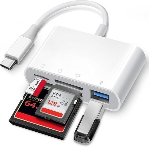 قارئ بطاقات USB-C 4 في 1، محول متعدد المنافذ مع CF، SD، دعم MicroSD، متوافق مع iPhone 15، iPad، MacBook Pro، Air، Mini in Kuwait