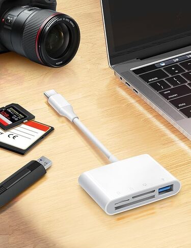 قارئ بطاقات USB-C 4 في 1، محول متعدد المنافذ مع CF، SD، دعم MicroSD، متوافق مع iPhone 15، iPad، MacBook Pro، Air، Mini in Kuwait