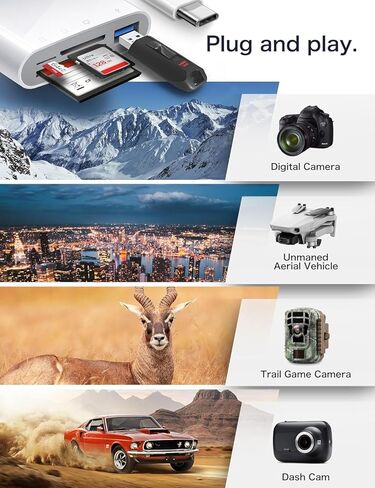 قارئ بطاقات USB-C 4 في 1، محول متعدد المنافذ مع CF، SD، دعم MicroSD، متوافق مع iPhone 15، iPad، MacBook Pro، Air، Mini in Kuwait