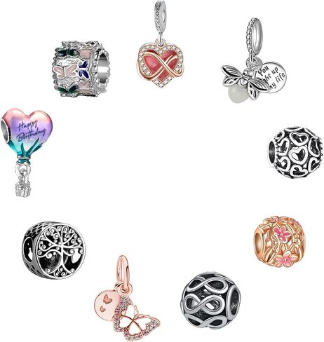 9Pcs Plated Silver Spacer Beads Charms fit Pandora Pendants Bracelet Dangle Pack Set Mom friends Love heart in Saudi Arabia