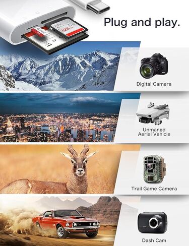 قارئ بطاقة SD USB C مع فتحات CF وSD وMicroSD لأجهزة iPhone 15 وiPad وMacBook Pro وAir وMini وMac Laptop in Kuwait