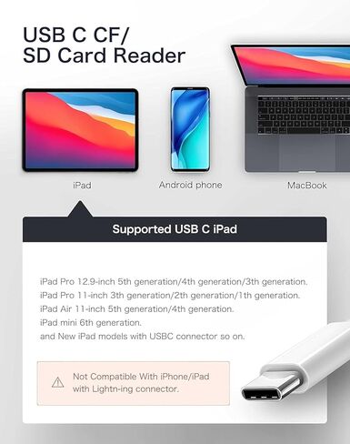 قارئ بطاقة SD USB C مع فتحات CF وSD وMicroSD لأجهزة iPhone 15 وiPad وMacBook Pro وAir وMini وMac Laptop in Kuwait