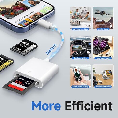 (معتمد من Apple MFi) قارئ بطاقة Lightning إلى SD، ومحول بطاقة ذاكرة الكاميرا لأجهزة iPhone وiPad وTrail Camera Viewer، التوصيل والتشغيل in Kuwait