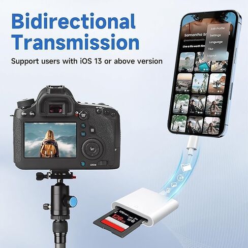 (معتمد من Apple MFi) قارئ بطاقة Lightning إلى SD، ومحول بطاقة ذاكرة الكاميرا لأجهزة iPhone وiPad وTrail Camera Viewer، التوصيل والتشغيل in Kuwait